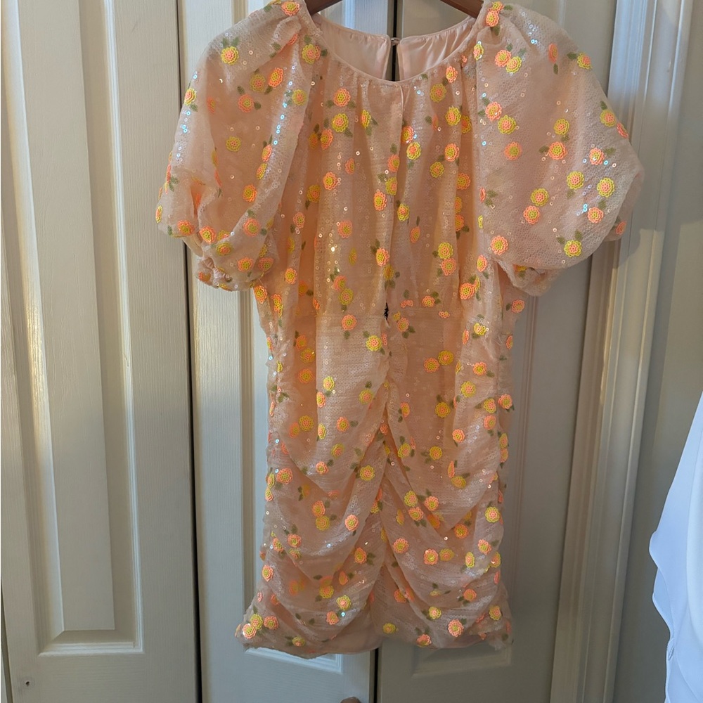 Peach Floral Sequin Dress